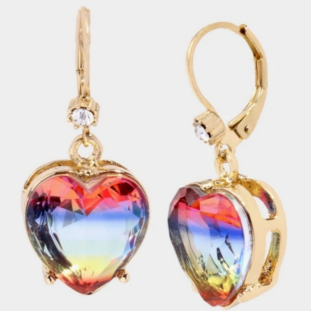Betsey Johnson New Rainbow Heart Earrings